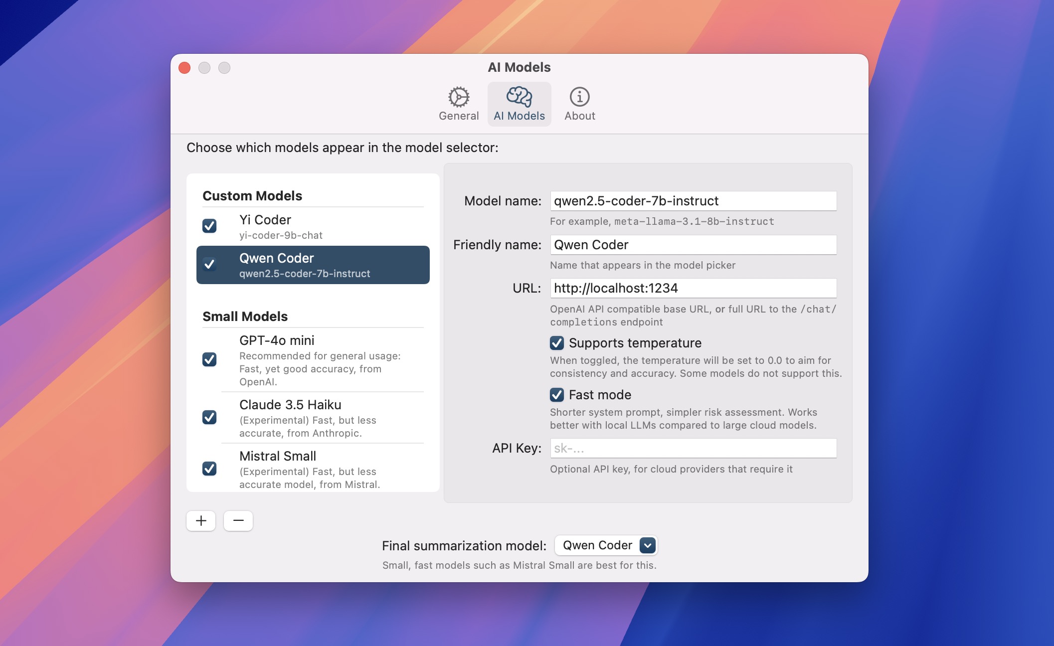 Substage AI Model Settings