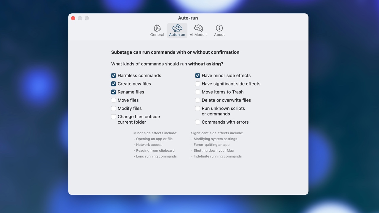 Substage auto-run settings